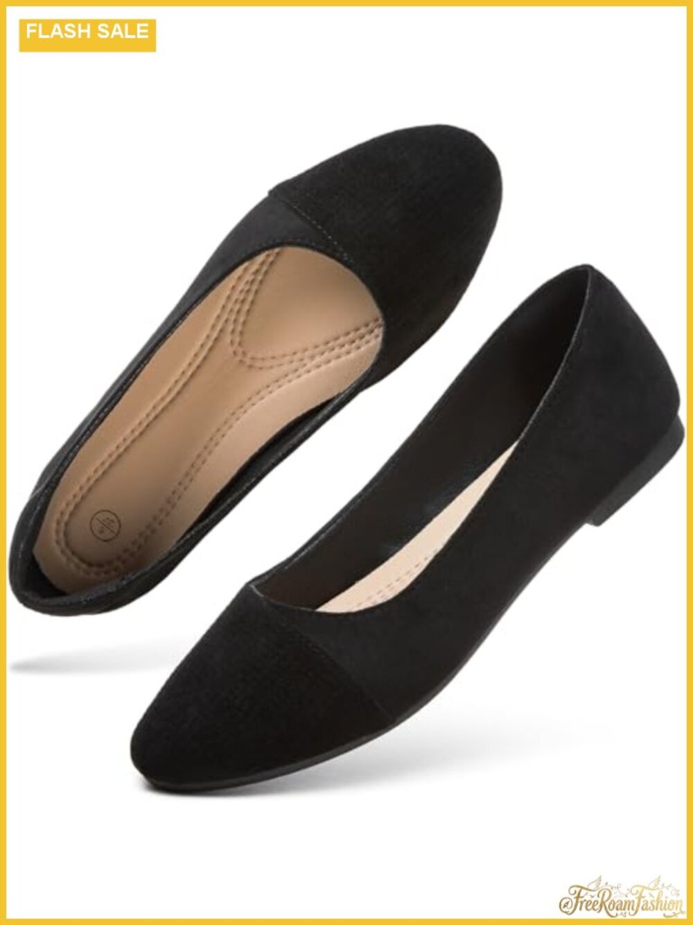 Women's Round Toe Suede Ballet Flats Slip On Memory Foam Dress Shoes